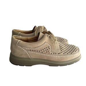 MANZ Shoes UK 7.5 G Beige Tan Suede Perforated Lace Up Comfort Oxford Germany